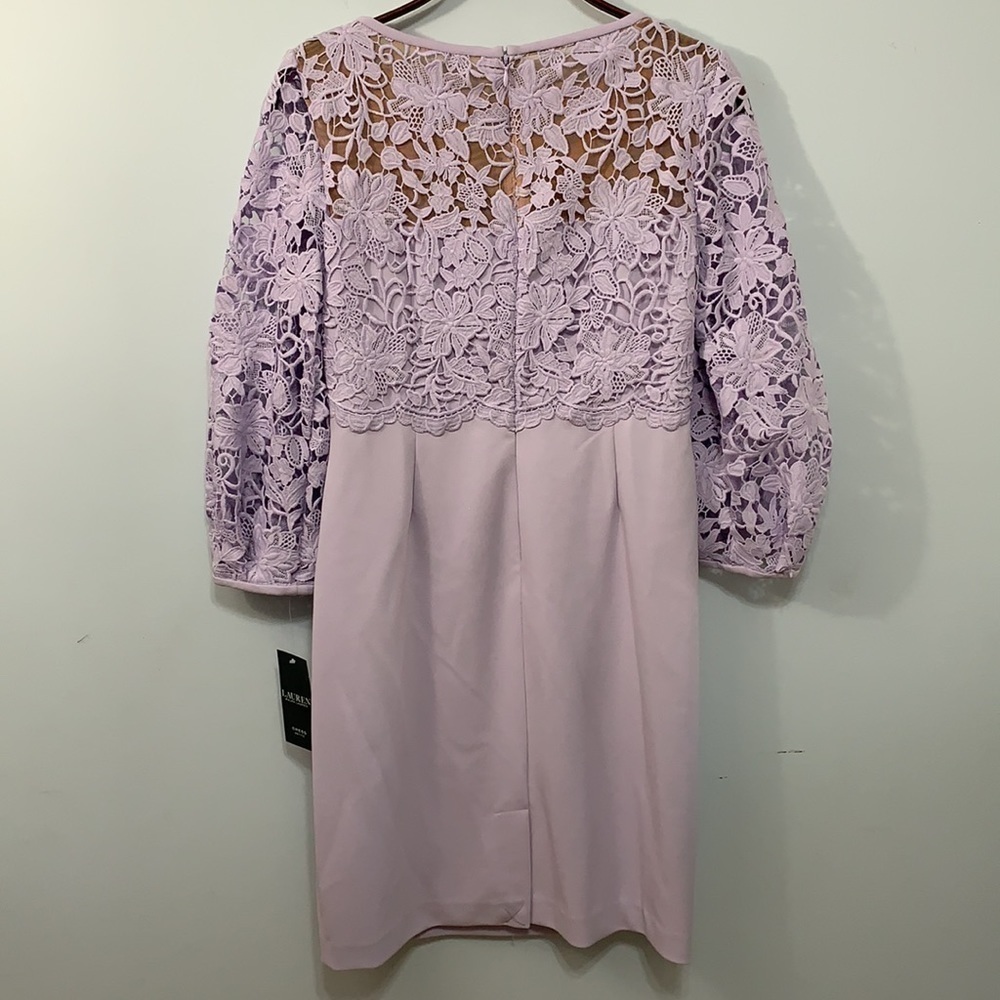 Lauren Ralph Lauren NWT Fresh Orchid & Wheat LaceBalloon-Sleeve Sheath Dress 8P - Picture 13 of 16